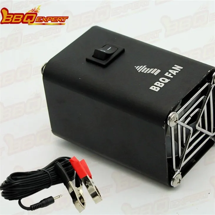 Svartur ál rafmagnseldhúsræsir loftgrillblásari 12V grillvifta með krokodilklemmu FD315A(S)