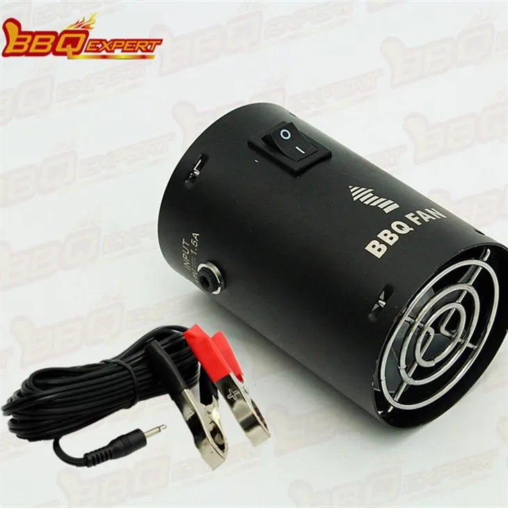Glæsilegur kringlótt koleldisvifta BBQ Grillblásari 12V reykblásari með krokodilklemmu FD315A(R)